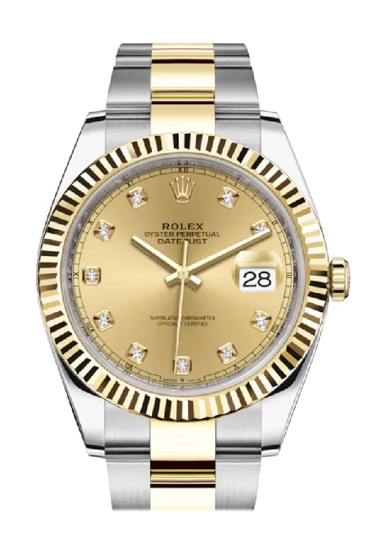 Shop Rolex Watches for Timeless Elegance –Rolex Datejust 41 Champagne Diamond Fluted Bezel 18k Yellow Gold Mens Watch 126333