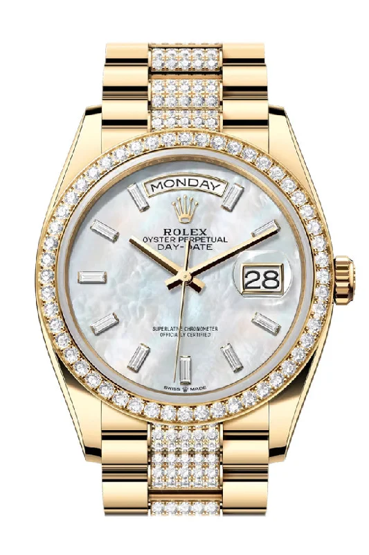 Rolex Watches: Luxury and Precision Combined –Rolex Day Date 36mm White MOP Diamond Dial Diamond Bezel Yellow Gold President Diamond Bracelet 128348RBR