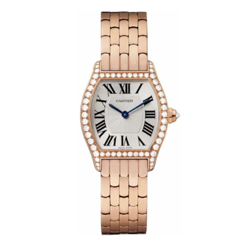 Find Cartier Watches with Lasting Appeal –Cartier Cartier Tortue 30mm Women's watch - Ref: WA501010 - White Roman Dial & Diamond Bezel, 18K Rose Gold Bracelet