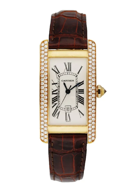 Discover Iconic Cartier Timepieces for Sale –Cartier Tank Americaine 2483 Diamond Yellow Gold  Ladies Watch Box Papers