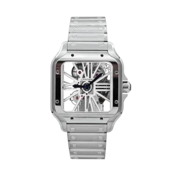 Cartier Watches: A Tradition of Excellence –Cartier Santos de Cartier 39.8mm Watch - Ref: WHSA0015 - Skeleton Roman Dial, Stainless Steel Bracelet