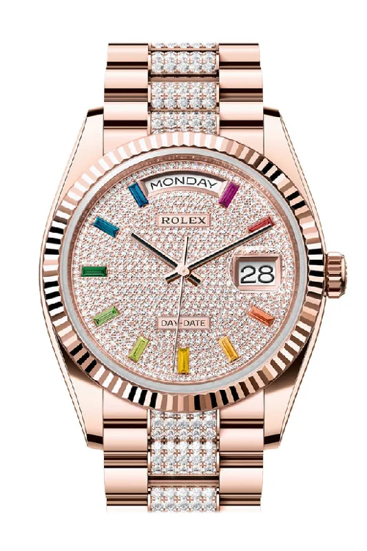 Discover Rolex Watches for Modern Tastes –Rolex Day-Date 36 Diamond Paved Dial Fluted Bezel 18K Everose gold Diamond President Watch 128235