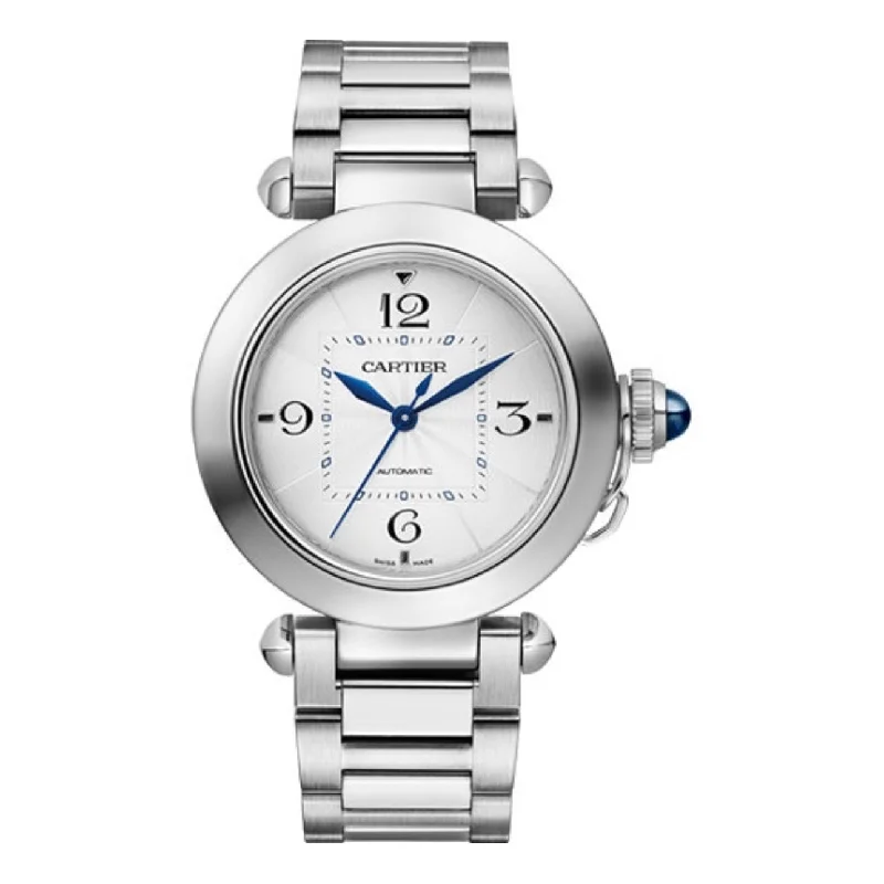 Shop Cartier Watches for Timeless Elegance –Cartier Pasha de Cartier 35mm Women's watch - Ref: WSPA0013 - Silver Arabic Dial, Stainless Steel Bracelet