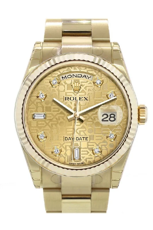 Timeless Rolex Watches with Legendary Appeal –Rolex Day-Date 36 Champagne-colour Jubilee design set with diamonds Dial Fluted Bezel Yellow Gold Watch 118238