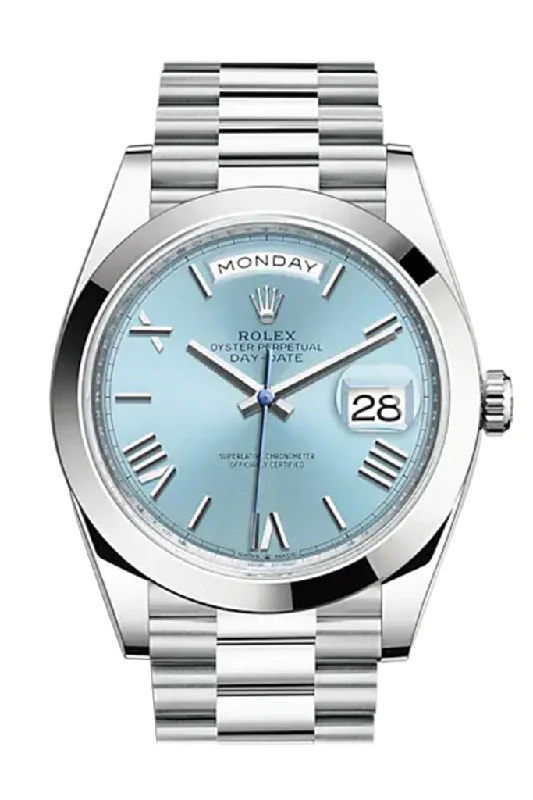 Iconic Rolex Watches for the True Connoisseur –Rolex Day-Date 40 Ice blue Dial Roman Dome Bezel Platinum President Automatic Men's Watch 228206 DC