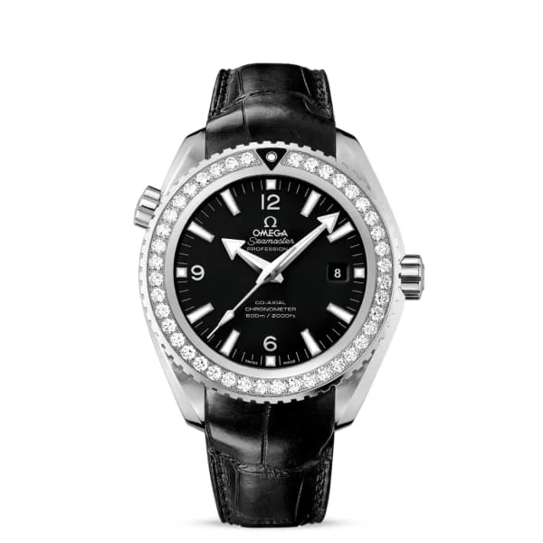 Discover Omega Watches for the Ultimate Luxury Look –Omega Seamaster 46mm Watch - Ref: 232.18.46.21.01.001 - Black Index Dial & Diamond Bezel, Black Leather Strap