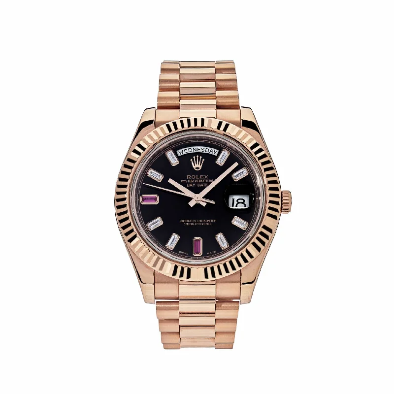 Rolex Watches: Iconic Timepieces for the Elite –Rolex Day-Date 218235 Rose Gold Black Ruby Dial