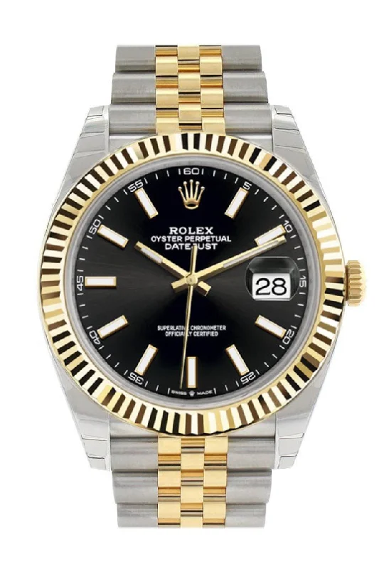 Shop Rolex Watches for Every Lifestyle –Rolex Datejust 41 Black Dial Fluted Bezel 18k Yellow Gold Jubilee Mens Watch 126333