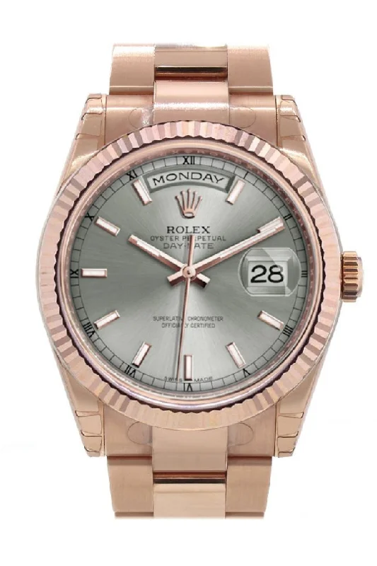 Rolex Watches: Luxury and Precision Combined –Rolex Day-Date 36 Rhodium Dial Fluted Bezel Oyster Everose Gold Watch 118235