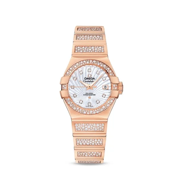 Luxury Omega Watches for Every Occasion –Omega Constellation 28mm Watch - Ref: 123.55.27.20.55.004 - White Mother of Pearl Diamond Index Dial, 18K Rose Gold Diamond Bracelet