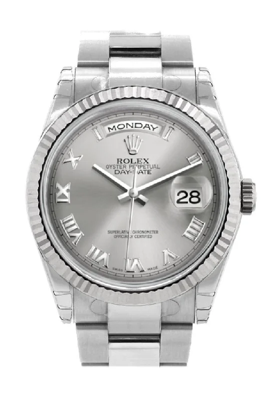 Rolex Watches for Those Who Appreciate Quality –Rolex Day-Date 36 Rhodium Roman Dial Fluted Bezel Oyster White Gold Watch 118239