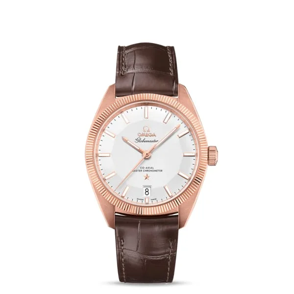 Discover Omega Watches for Timeless Appeal –Omega Constellation 39mm Watch - Ref: 130.53.39.21.02.001 - White Index Dial & 18K Rose Gold Fluted Bezel, Brown Leather Strap