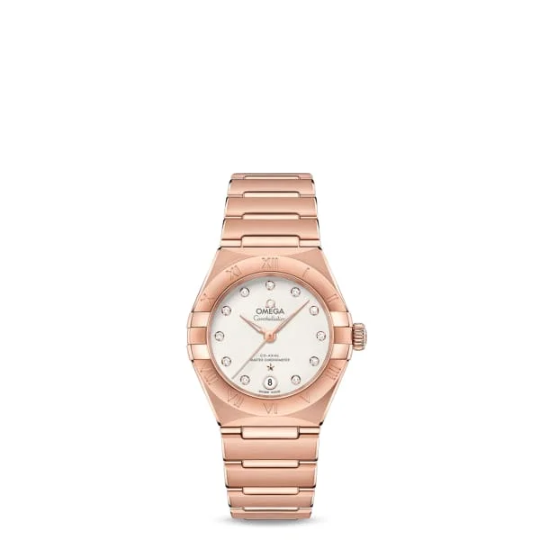 Shop Omega Watches for Rare Collections –Omega Constellation 29mm Watch - Ref: 131.50.29.20.52.001 - Silver Diamond Index Dial, 18K Rose Gold Bracelet