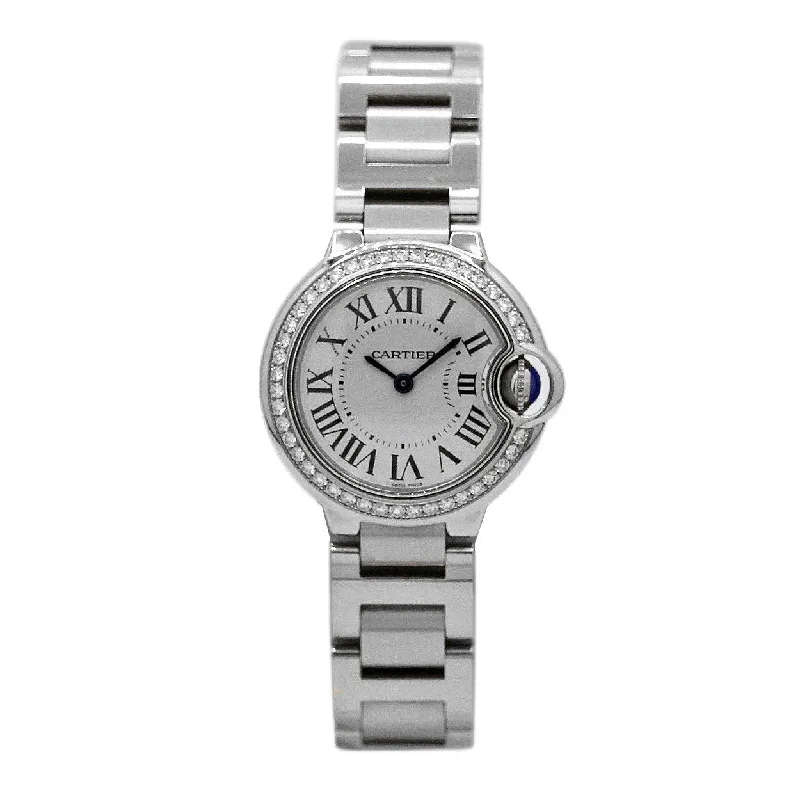 Cartier Watches: Luxury Timepieces for You –Cartier Ballon Bleu 28mm Women's watch - Ref: W4BB0015 - Silver Roman Dial & Diamond Bezel, Stainless Steel Bracelet