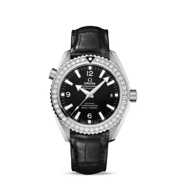 Omega Watches: Iconic Designs for the Watch Enthusiast –Omega Seamaster 42mm Watch - Ref: 232.18.42.21.01.001 - Black Index Dial & Diamond Bezel, Black Leather Strap