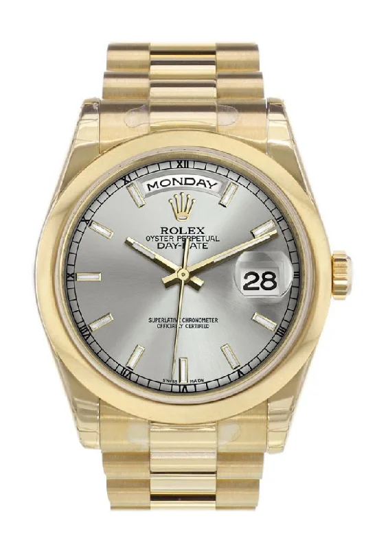 Buy Rolex Watches with Confidence –Rolex Day-Date 36 Silver Dial President Yellow Gold Watch 118208