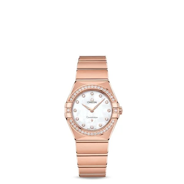 Omega Watches: Luxury, Style, and Precision Combined –Omega Constellation 28mm Watch - Ref: 131.55.28.60.55.001 - White Mother of Pearl Diamond Index Dial & Diamond Bezel, 18K Rose Gold Bracelet