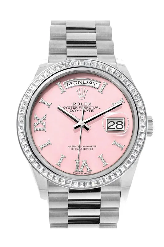 Discover Classic Rolex Timepieces Now –Rolex Day-Date 36 Pink Opal Dial Diamond Bezel Platinum President Watch 128396TBR