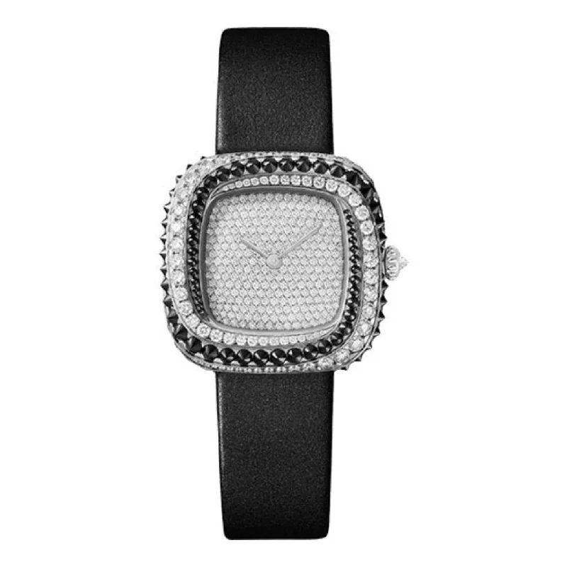 Cartier Watches: A True Symbol of Elegance –Cartier Coussin de Cartier 31.1mm Women's watch - Ref: WJCS0007 - Pave Diamond Dial & Diamond Bezel in 18K White Gold Case, Black Calfskin Strap