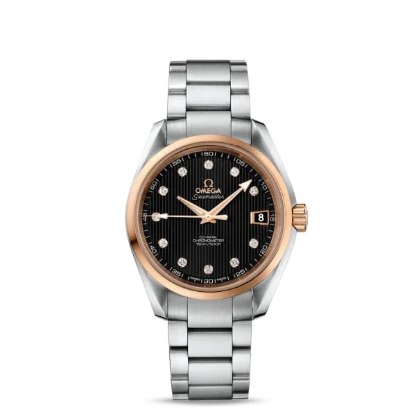 Shop Omega Watches for Rare Collections –Omega Seamaster 39mm Watch - Ref: 231.20.39.21.51.003 - Black Diamond Index Dial & 18K Rose Gold Bezel, Stainless Steel Bracelet