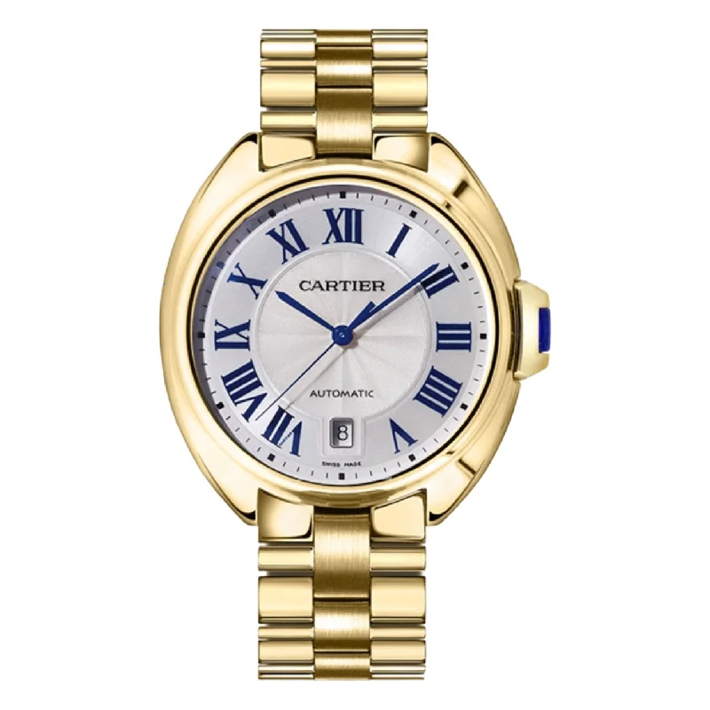 Shop Cartier Watches for Timeless Value –Cartier Cle de Cartier 40mm Watch - Ref: WGCL0003 - Silver Roman Dial, 18K Yellow Gold Bracelet