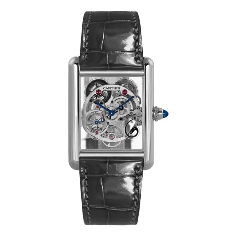 Find Cartier Watches for the Ultimate Luxury Look –Cartier Tank Louis 30mm Watch - Ref: W5310012 - Skeleton Dial in 18K White Gold Case, Black Leather Strap