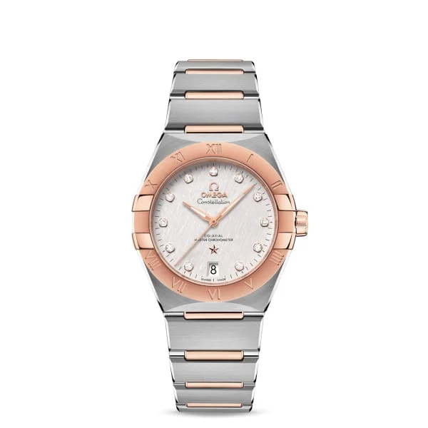 Shop Omega Watches for Every Style –Omega Constellation 36mm Watch - Ref: 131.20.36.20.52.001 - Silver Diamond Index Dial & 18K Rose Gold Bezel, Two Tone Stainless Steel & 18K Rose Gold Bracelet