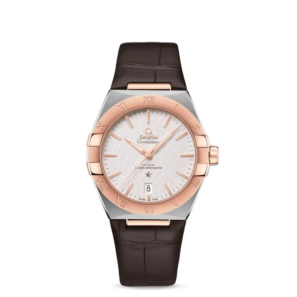 Shop Omega Watches for Timeless Design –Omega Constellation 39mm Watch - Ref: 131.23.39.20.02.001 - Silver Index Dial & 18K Rose Gold Bezel, Brown Leather Strap