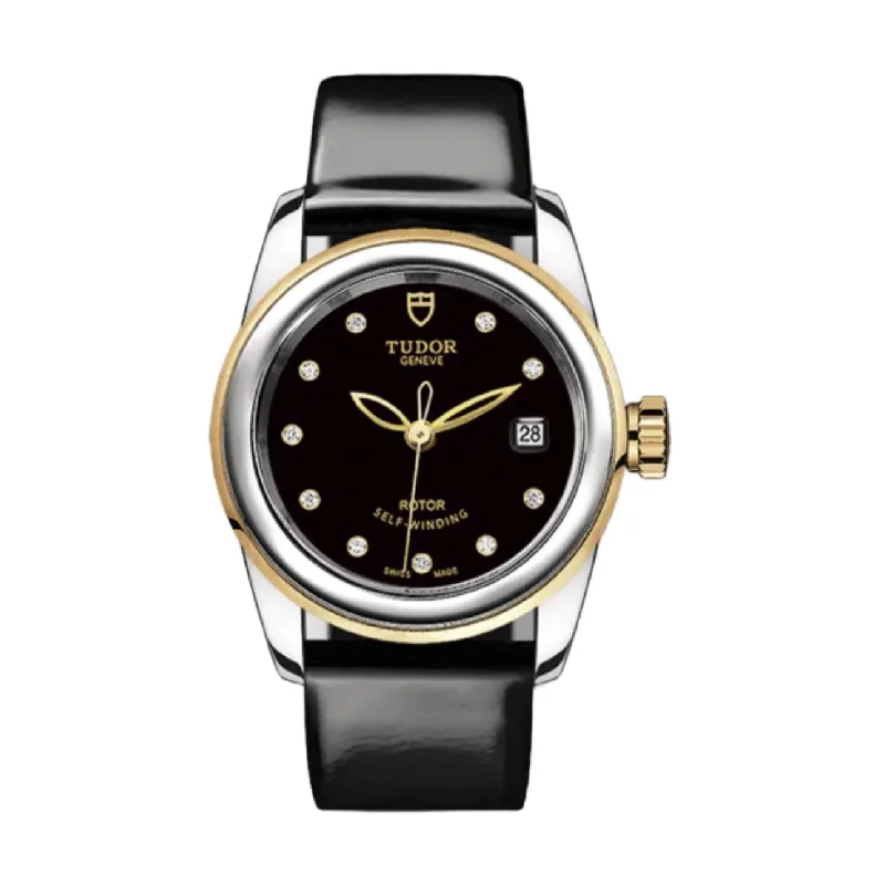 Tudor Watches: Where Style Meets Performance –Tudor Glamour Date 26mm | Black patent leather strap | Black Diamond dial | Ladies Watch M51003-0023