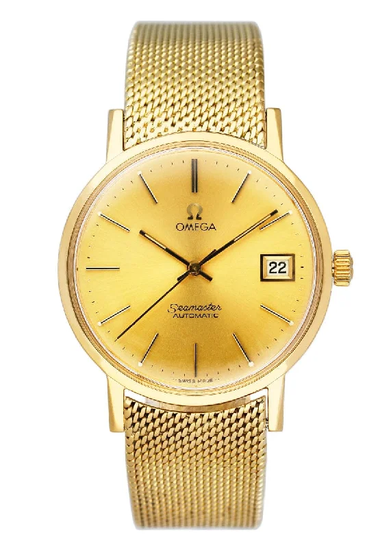 Shop Omega Watches for Classic Appeal –Omega Seamaster 18K Yellow Gold Mens Watch With Box