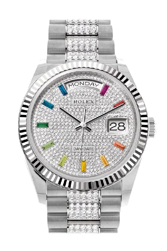 Rolex Watches: Timeless Investment in Luxury –Rolex Day-Date 36 Diamond Paved Diamond Dial Fluted Bezel White Gold Diamond President Watch 128239