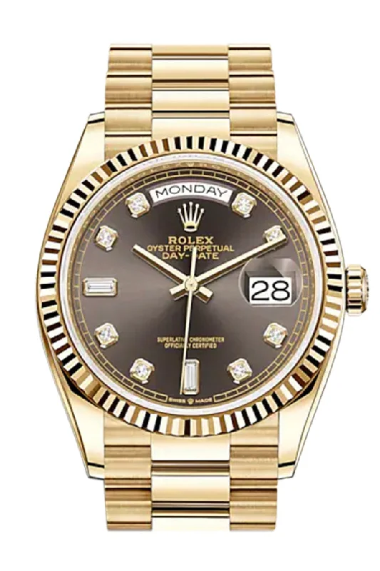 Iconic Rolex Watches for Every Wrist –ROLEX Day-Date 36 Dark Grey Diamond Dial 18K Yellow Gold Watch 128238