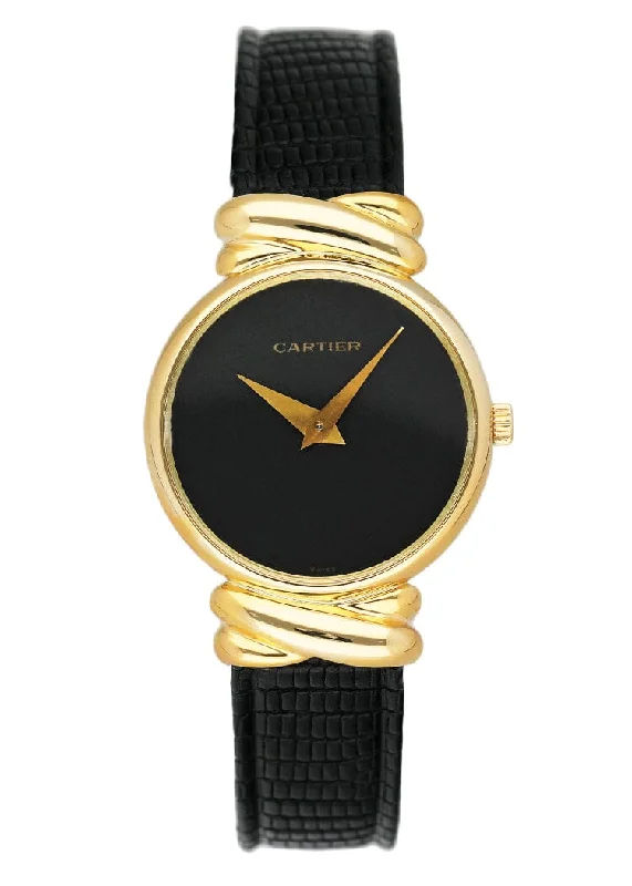 Explore Cartier Watches for Ultimate Prestige –Cartier Vintage Black Dial 18K Yellow Gold Ladies Watch