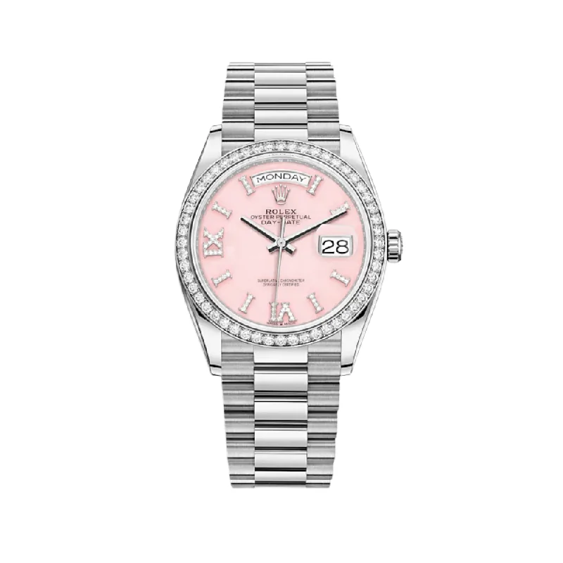 Shop Rolex Watches for Lasting Value –Rolex Day-Date 128349RBR White Gold Diamond Bezel Pink Diamond Dial