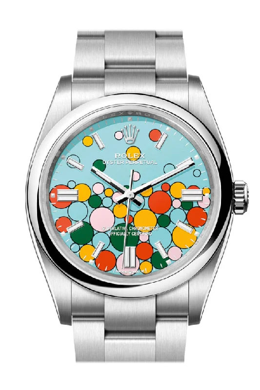 Discover Limited Edition Rolex Watches –Rolex Oyster Perpetual 36 Turquoise Blue Celebration-motif Dial Stainless Steel Oyster 126000