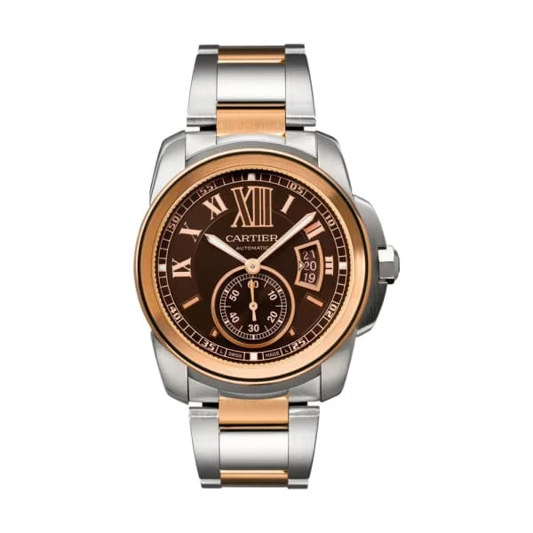 Shop Cartier Watches for Timeless Performance –Cartier Calibre de Cartier 42mm Watch - Ref: W7100050 - Chocolate Roman Dial, Two Tone Stainless Steel & 18K Rose Gold Bracelet