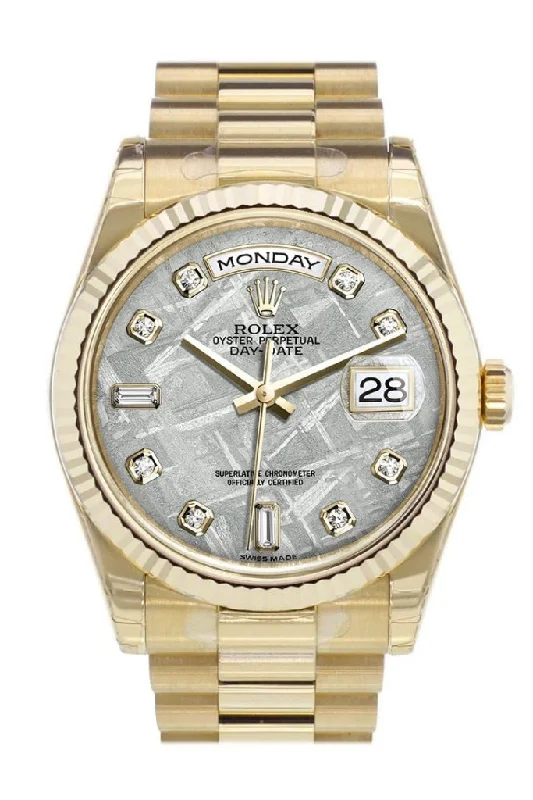 Discover Rolex Watches That Make a Statement –Rolex Day-Date 36 Meteorite Diamonds Dial Fluted Bezel President Yellow Gold Watch 118238