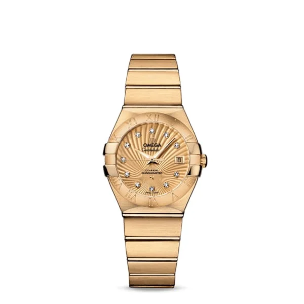 Omega Watches for Luxury Timekeeping –Omega Constellation 27mm Watch - Ref: 123.50.27.20.58.001 - Champagne Diamond Index Dial,  18K Yellow Gold Bracelet