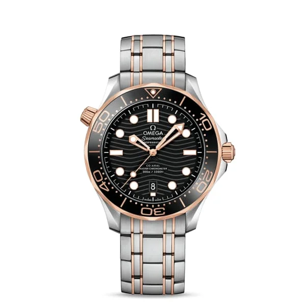 Omega Watches: Precision Crafted for You –Omega Seamaster 42mm Watch - Ref: 210.20.42.20.01.001 - Black Index Dial, Two Tone Stainless Steel & 18K Rose Gold Bracelet