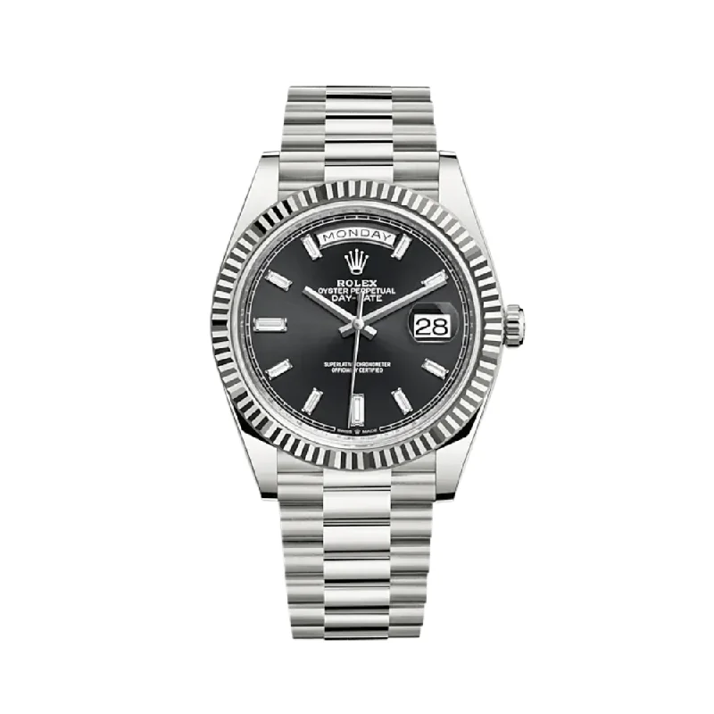 Buy Rolex Watches with Confidence –Rolex Day-Date 228239 White Gold Black Diamond Dial