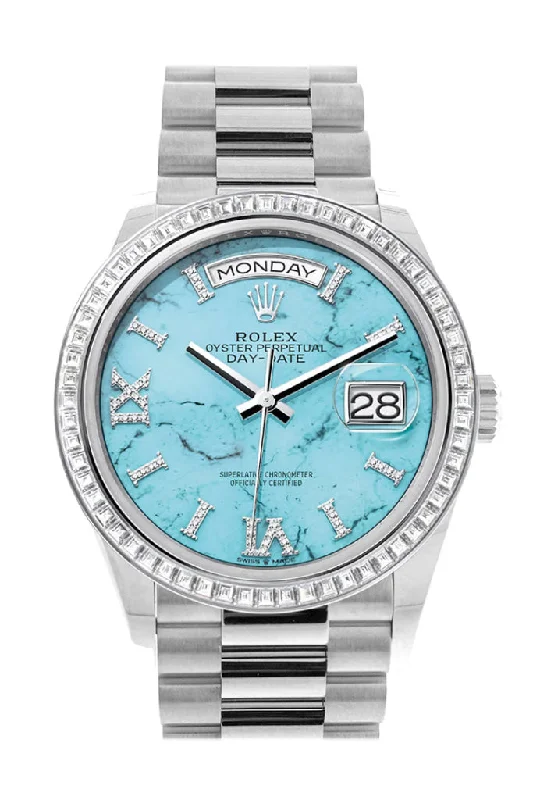 Shop Rolex Watches for Every Occasion –Rolex Day-Date 36 Turquoise Dial Diamond Bezel Platinum President Watch 128396TBR