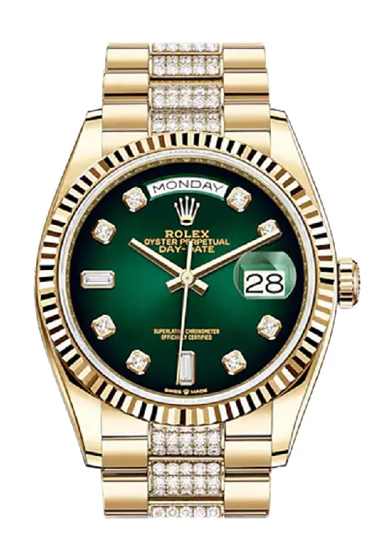 Rolex Watches for Investment and Style –ROLEX Day-Date 36 Green Ombre Diamond-set Dial 18K Yellow Gold Watch Diamond set president Bracelet 128238