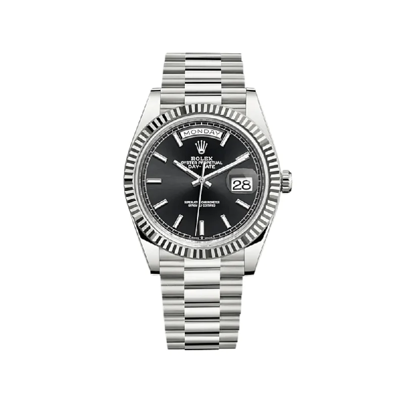 Shop Iconic Rolex Watches Today –Rolex Day-Date 228239 White Gold Black Dial