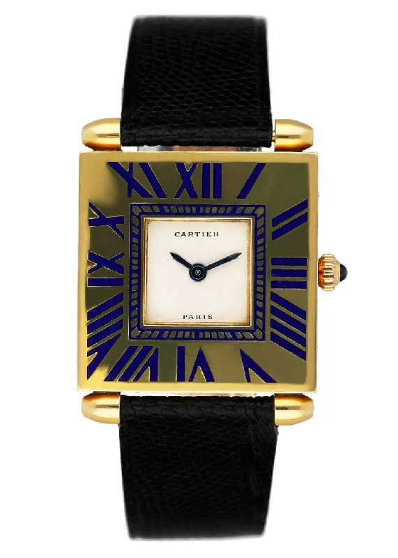 Shop Cartier Watches for Ultimate Quality –Cartier Tank Carré Obus W852 Blue Enamel 18K Yellow Gold Ladies Watch