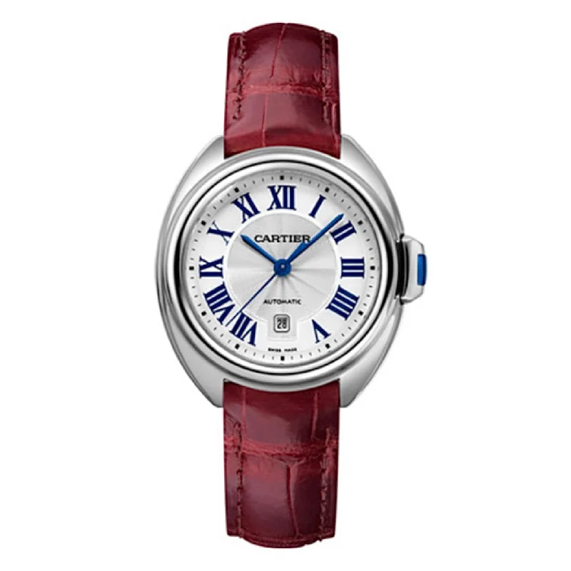 Discover the Beauty of Cartier Watches –Cartier Cle de Cartier 31mm Women's watch - Ref: WSCL0016 - Silver Roman Dial, Bordeaux Alligator Strap