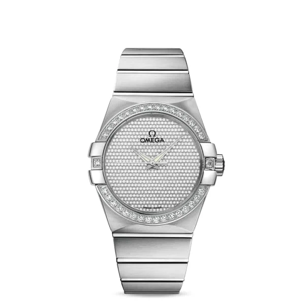 Omega Watches: Luxury, Style, and Precision Combined –Omega Constellation 38mm Watch - Ref: 123.55.38.20.99.001 - 18K White Gold Pave Diamond Dial & Diamond Bezel, 18K White Gold Bracelet