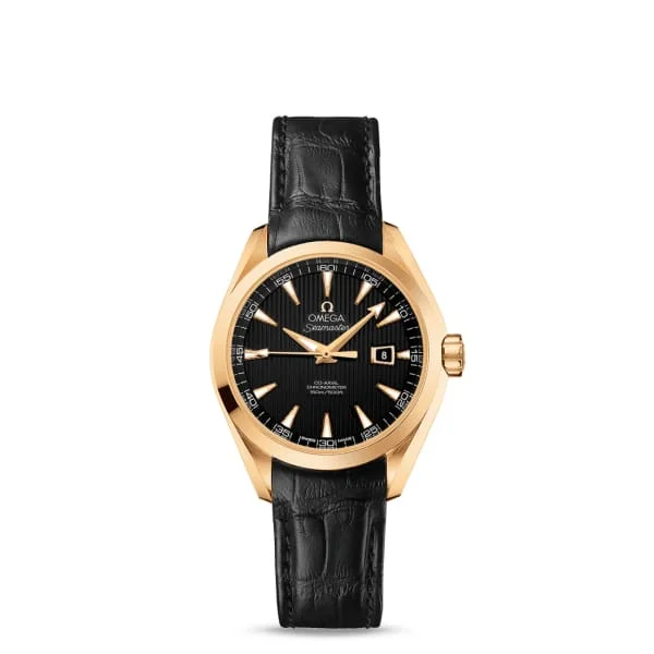 Omega Watches: Swiss Precision and Timeless Elegance –Omega Seamaster 34mm Watch - Ref: 231.53.34.20.01.001 - Black Index Dial in 18K Yellow Gold Case, Black Leather Strap