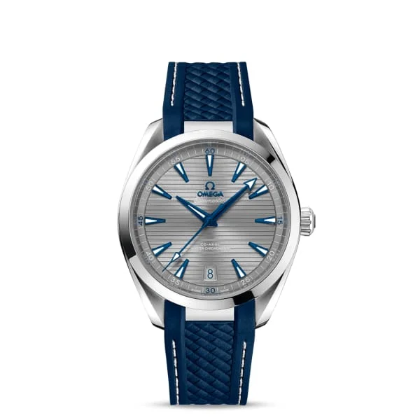 Shop Omega Watches for Enduring Value –Omega Seamaster 41mm Watch - Ref: 220.12.41.21.06.001 - Grey Index Dial, Blue Rubber Strap