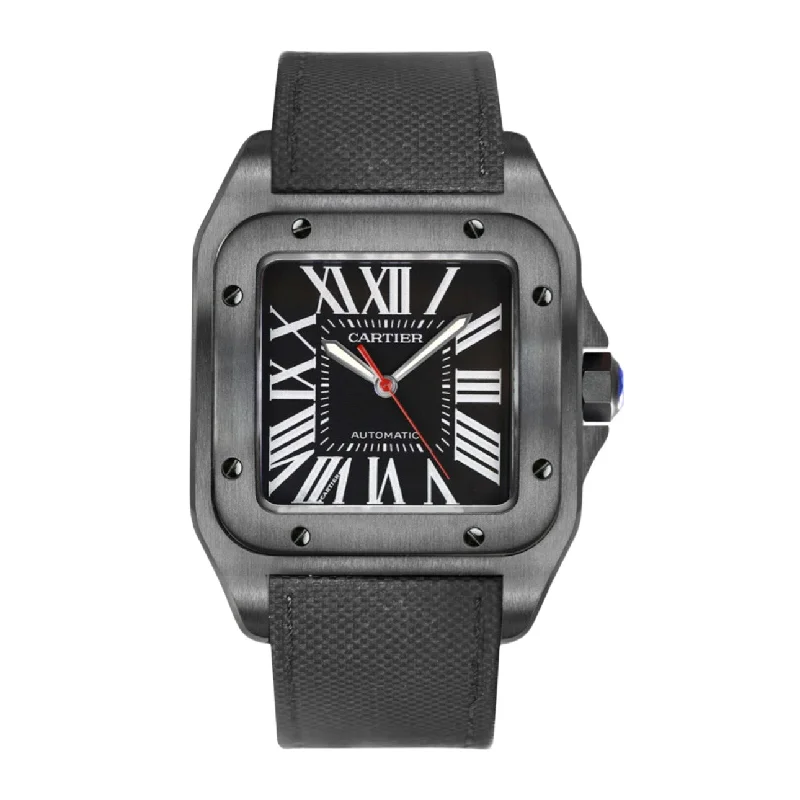 Cartier Watches for Investment and Style –Cartier Santos 100 44.2mm Watch - Ref: WSSA0006 - Black Roman Dial, Black Fabric Strap