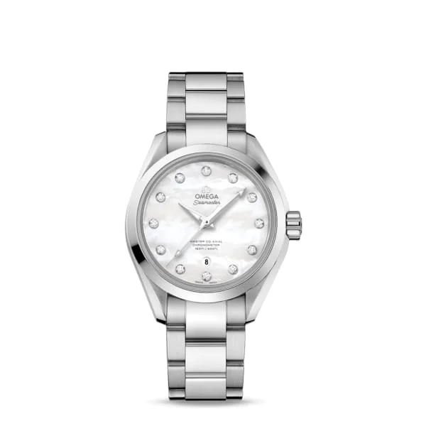 Discover Omega Watches with Exceptional Value –Omega Seamaster 34mm Watch - Ref: 231.10.34.20.55.002 - White Mother of Pearl Diamond Index Dial, Stainless Steel Bracelet